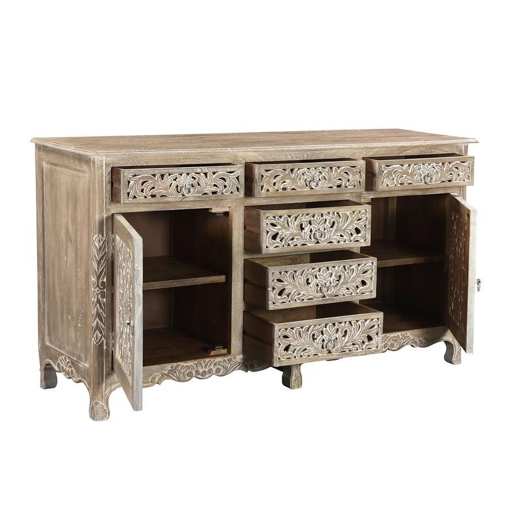 Gray 6 Drawer 2 Door Solid Wood Sideboard G600