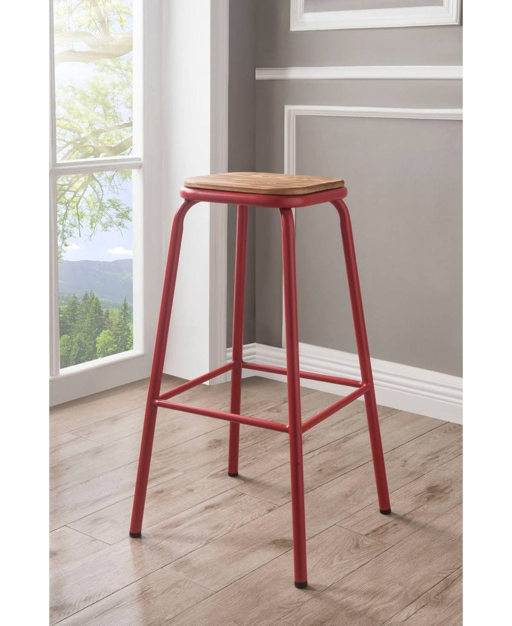 Natural & Black Bar Stool Set of 2 U7523