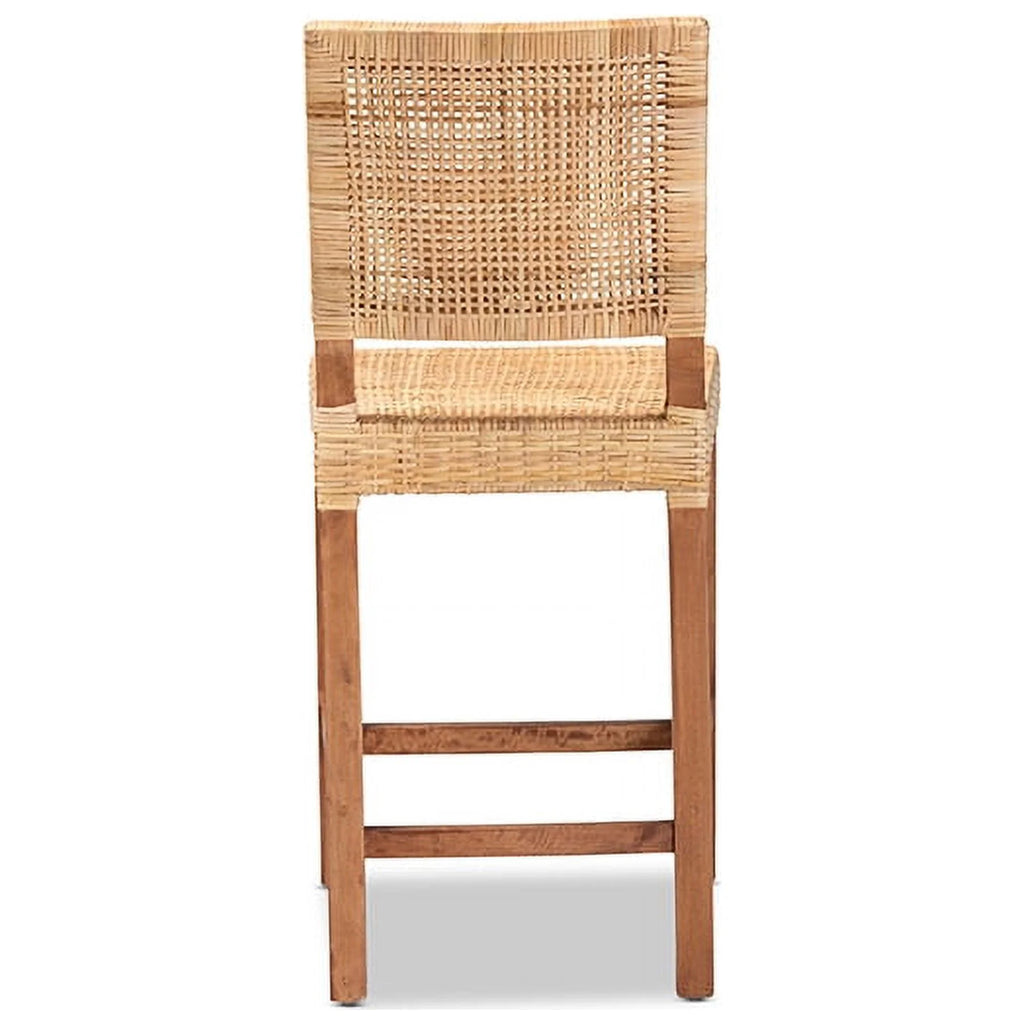 Natural Brown Rattan and Walnut Brown Wood Counter Stool N7743