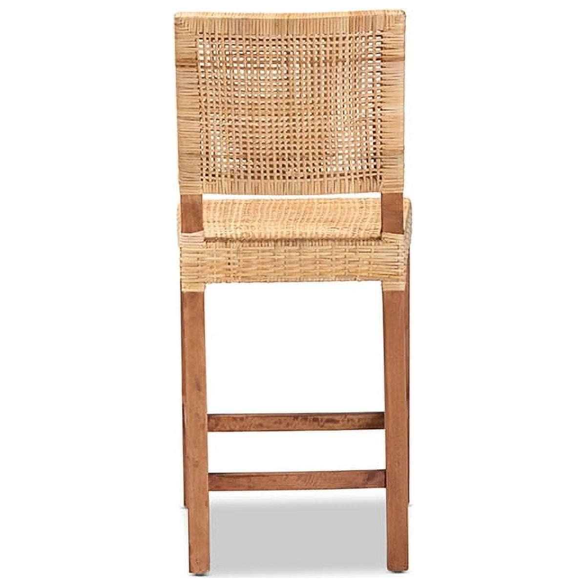 Natural Brown Rattan and Walnut Brown Wood Counter Stool N7743