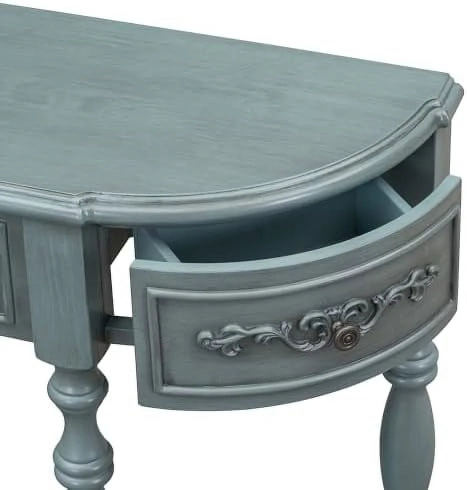 Retro Curved Console Table with 2 Top Drawers and Solid Wooden Frame Y831330