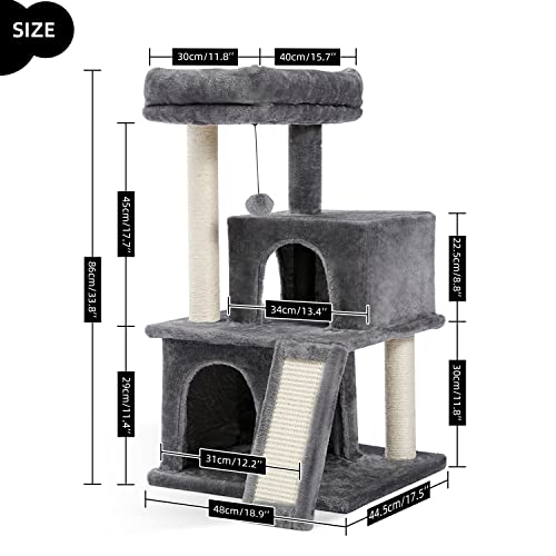 30 Inches Cat Tree with Dual Condos and Scratching Posts U7666