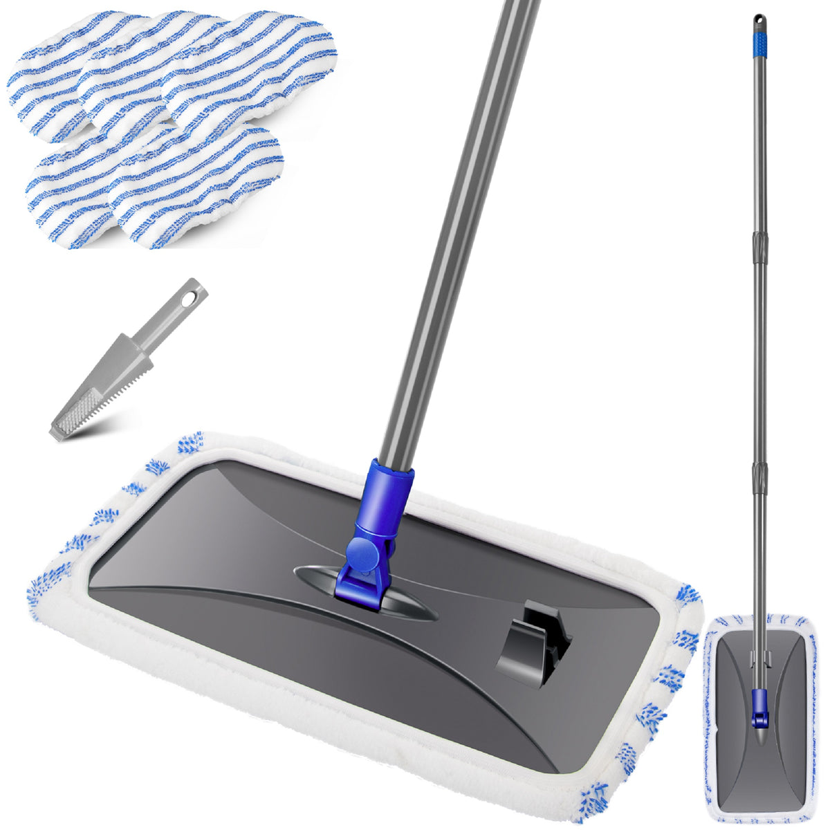 White Flat Mop with 5 Washable Mop Pads L6210