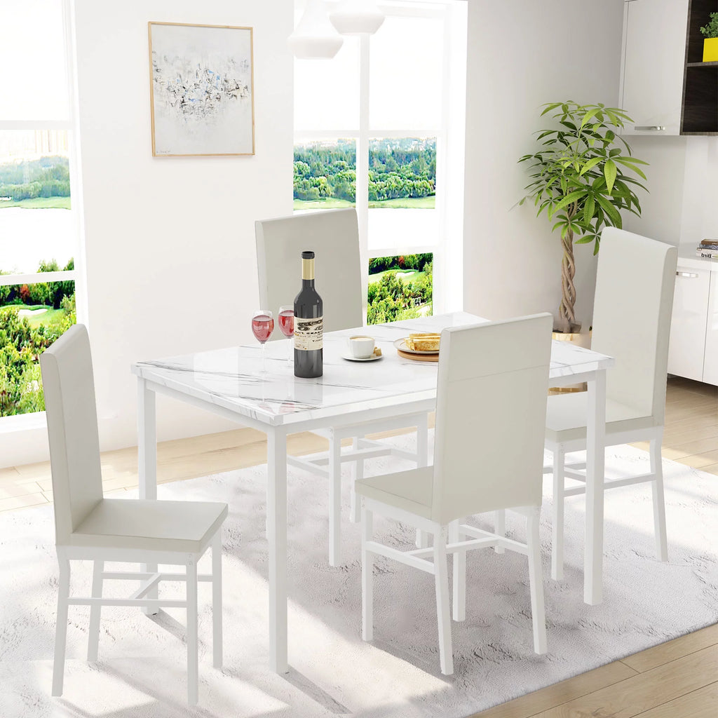 5 Piece White Dining Table and Chairs Set D5975