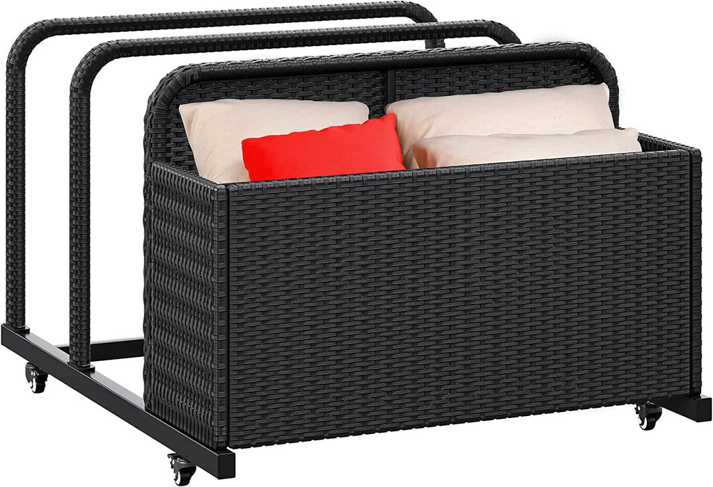 Black PE Rattan Deck Box with Rolling Wheels D313