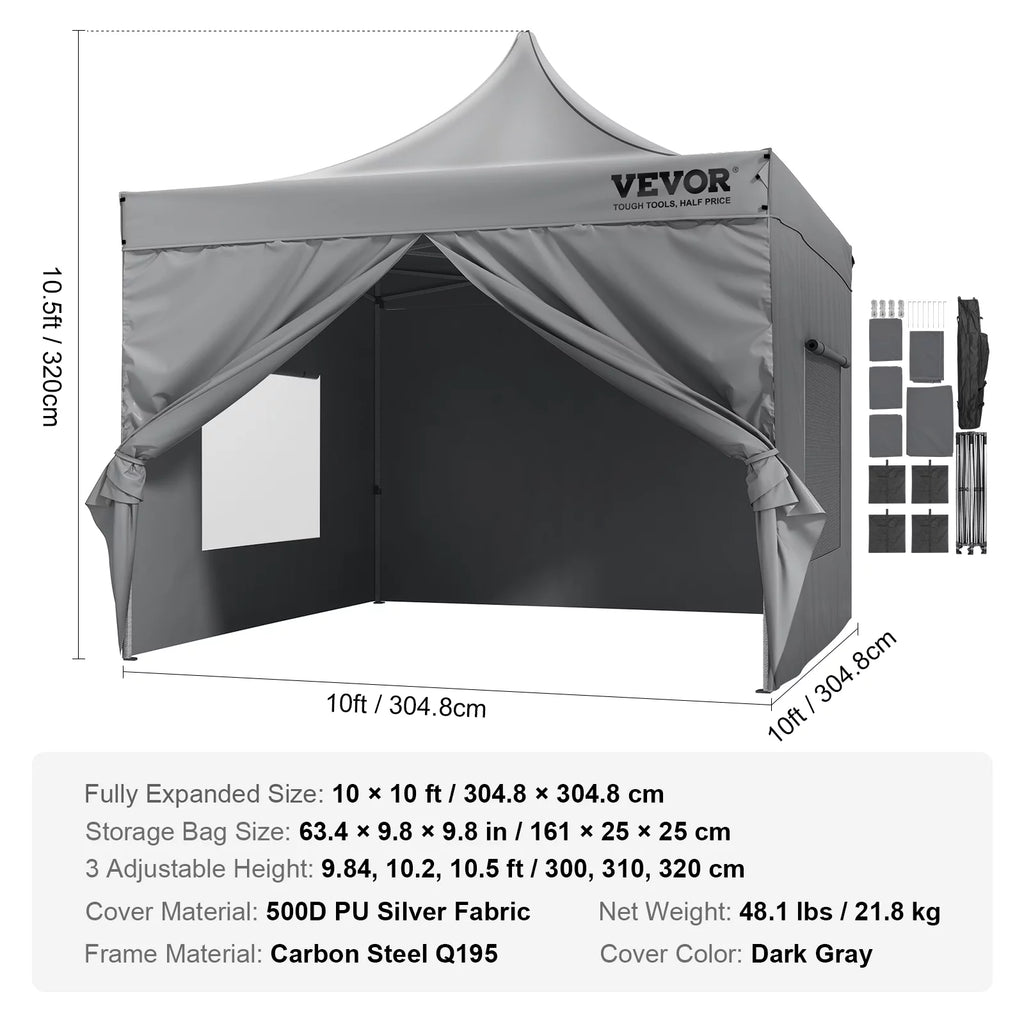 10x10 FT Pop up Canopy Tent with Removable Sidewalls H200842