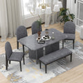 6-Piece Faux Marble Dining Set with 4 Chairs and 1 Bench V966115