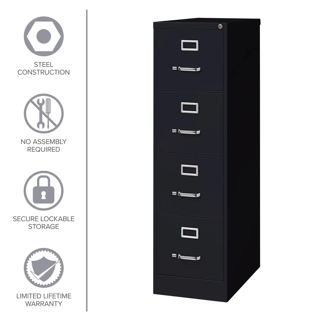 25" Deep 4 Drawer Letter Width Metal Vertical File Cabinet, Black J726880