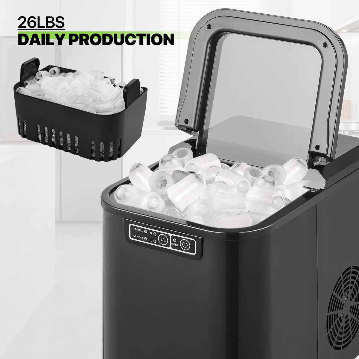Black Countertop Ice Maker Machine with Ice Scoop and Basket H164855