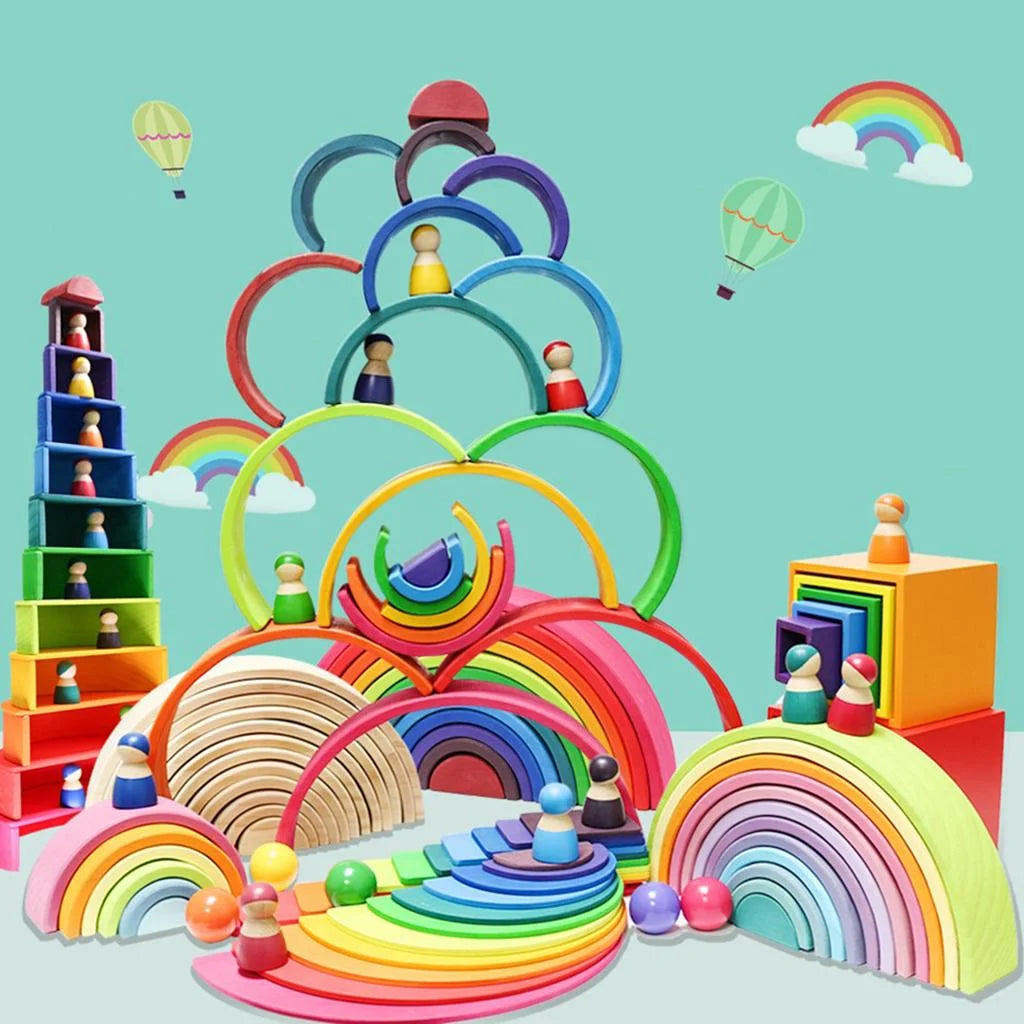 11pcs Wooden Rainbow Stacking Game Building Blocks C588673