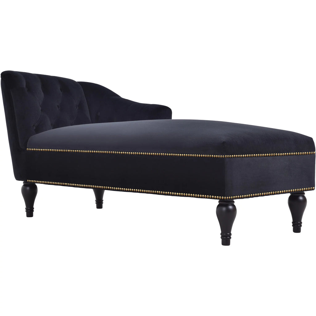 Black Velvet Button Tufted Chaise Lounge Z800