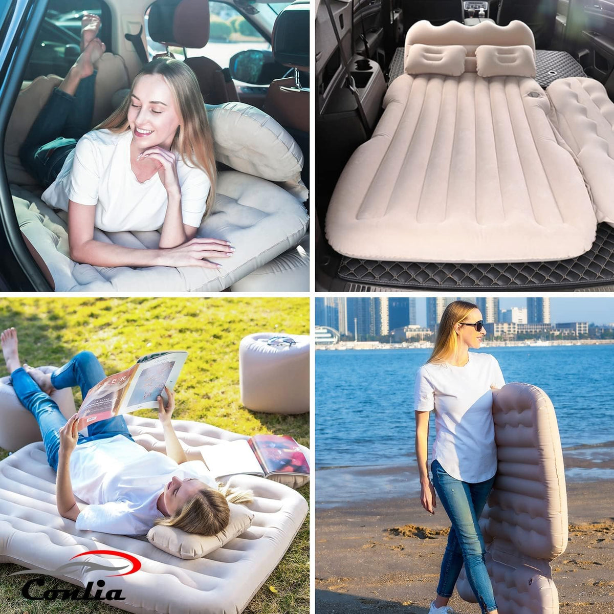 Beige Inflatable Car Air Mattress with Air Pump V685344