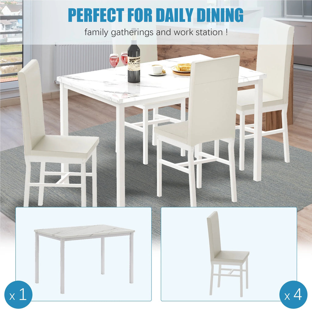 5 Piece White Dining Table and Chairs Set D5975
