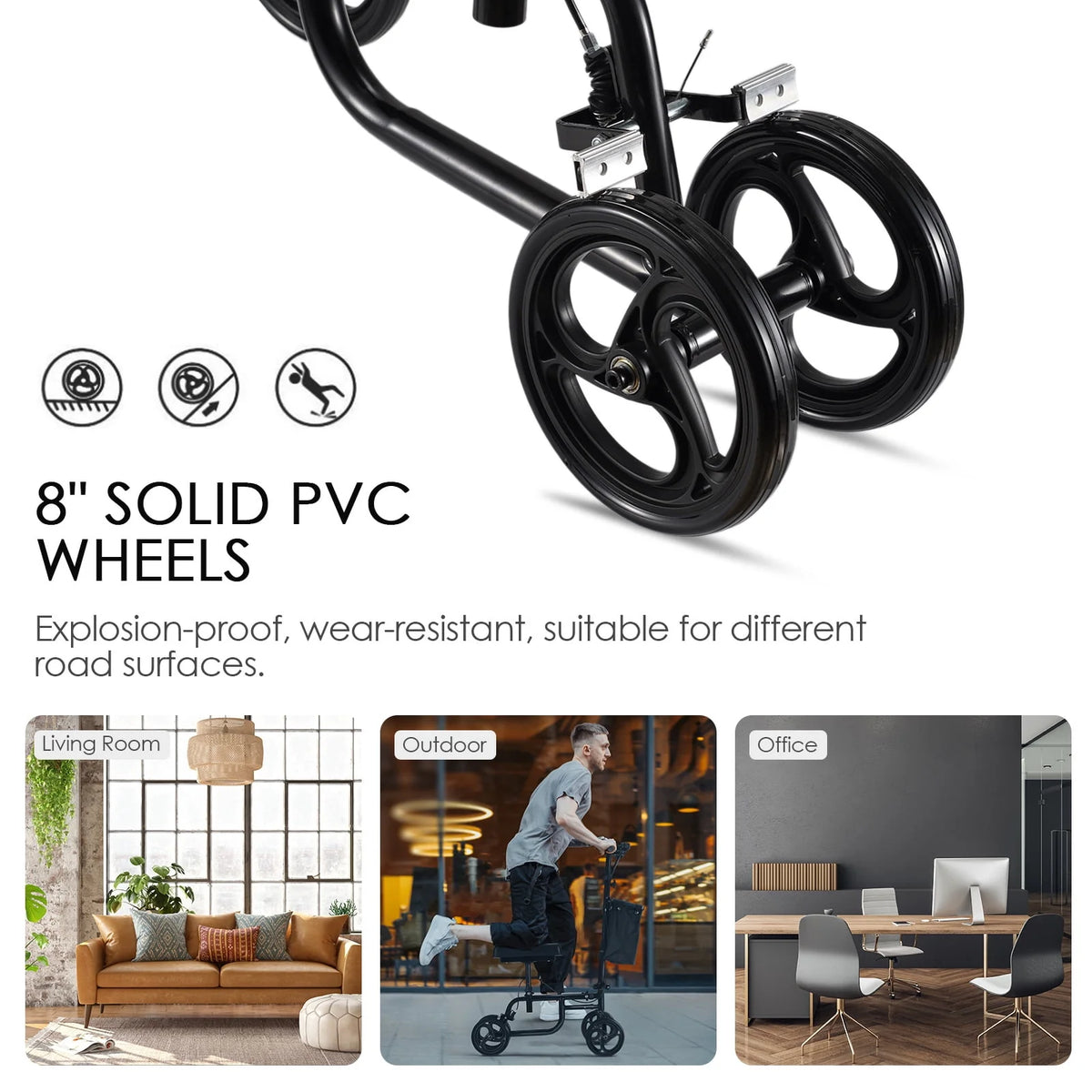 Steerable Knee Walker with Dual Braking System & Storage Basket Z484613
