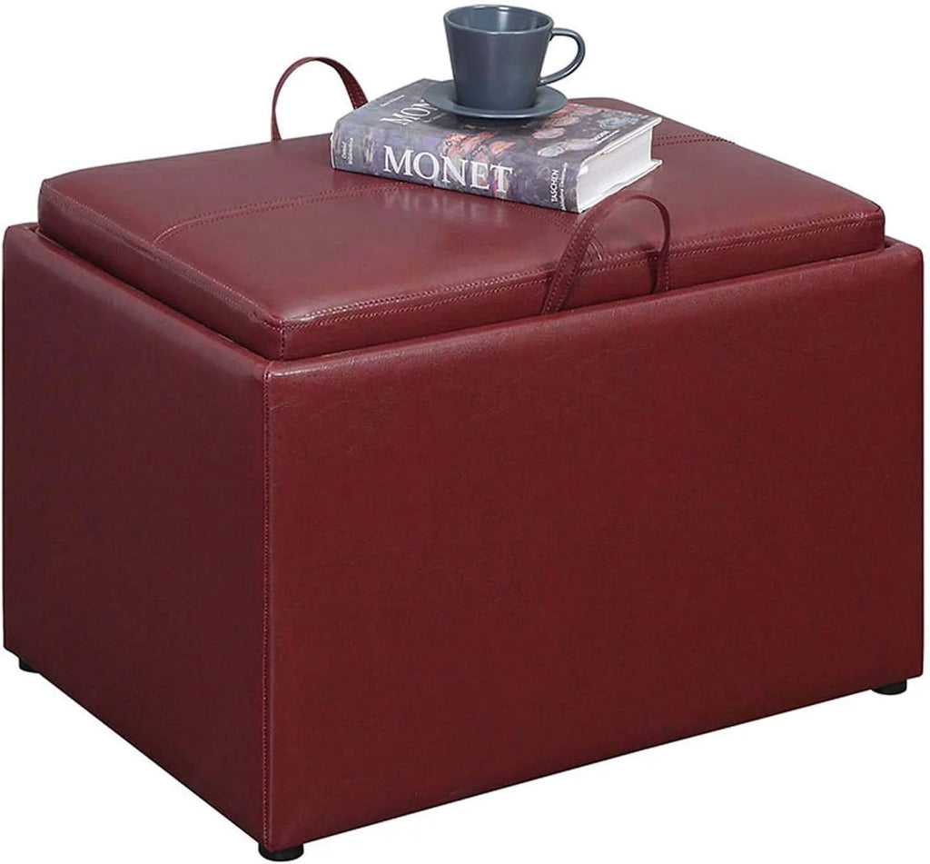 Burgundy Faux Leather Accent Storage Ottoman H34736