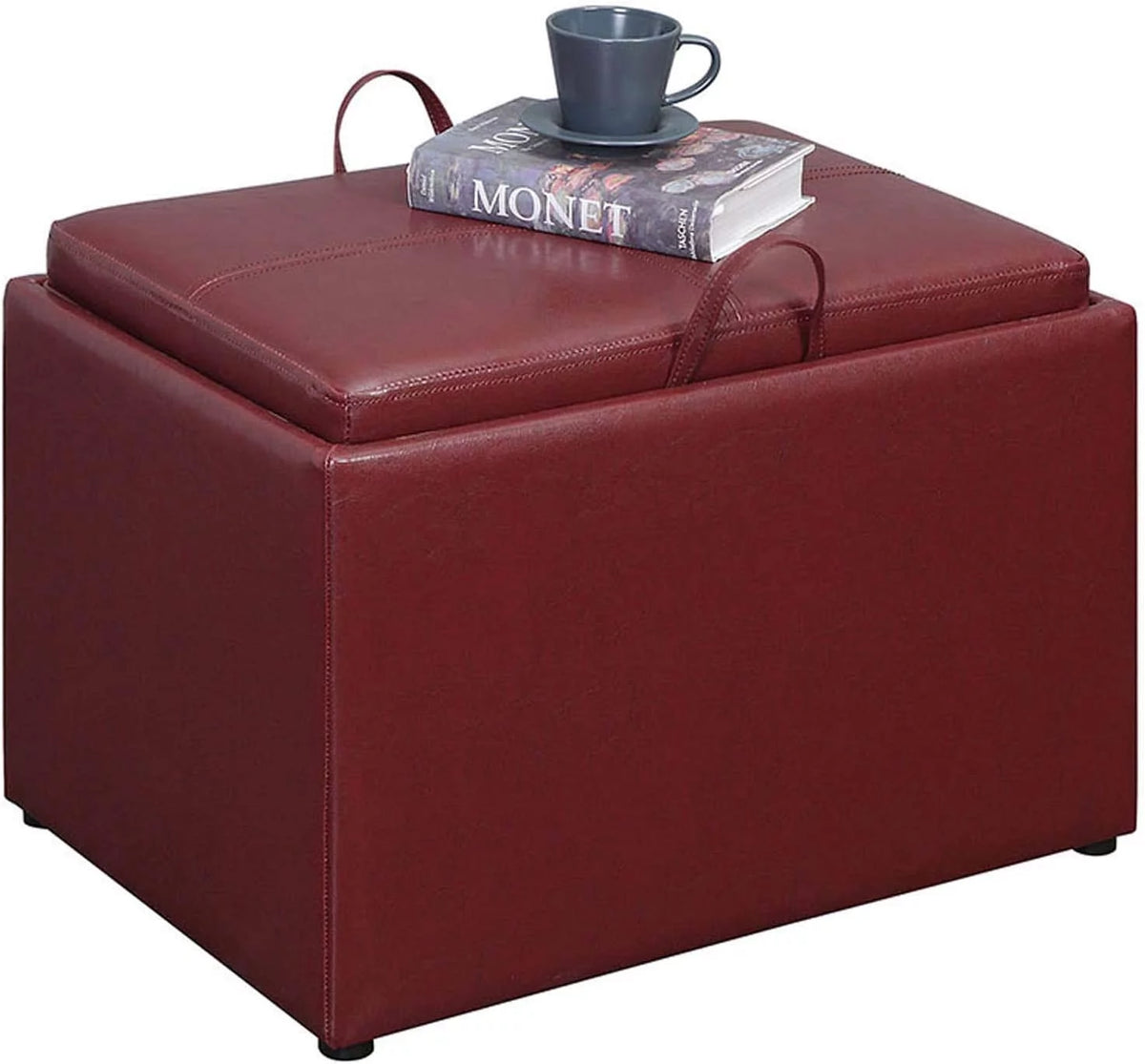 Burgundy Faux Leather Accent Storage Ottoman H34736