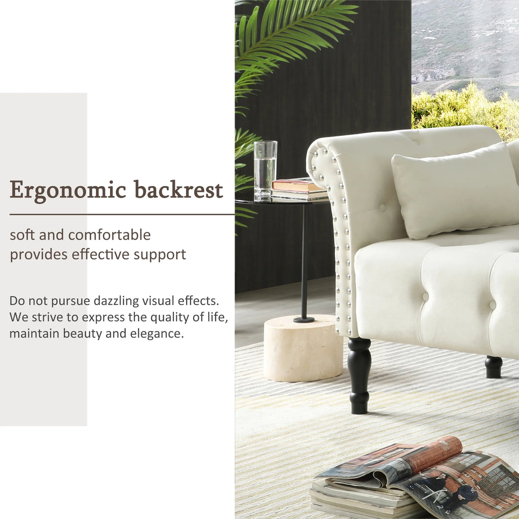 Modern Tufted Chaise Lounge Chair with Solid Wood Legs S8046