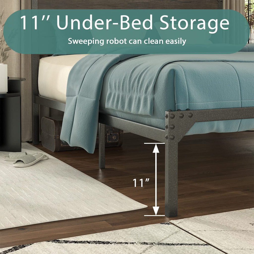 Twin Size Metal Platform Bed Frame with Wood Headboard X160776