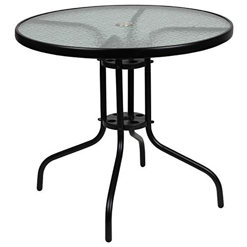 6-Piece Patio Dining Set with Glass Table, Folding Chairs, and Umbrella, Navy W1179