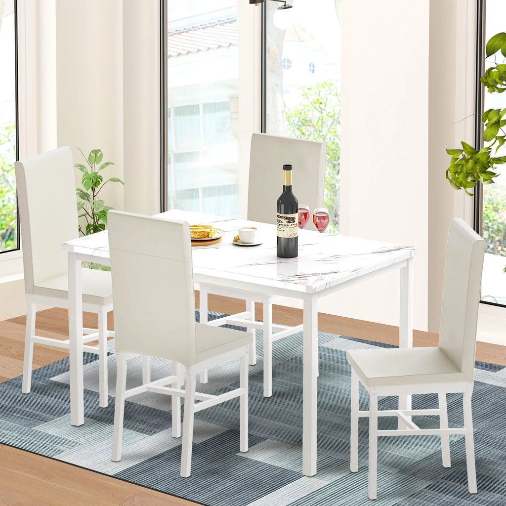 5 Piece White Dining Table and Chairs Set D5975