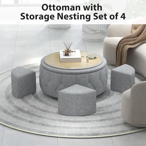36" Wide Grey Tufted Storage Ottoman with 4 Wheels X8777