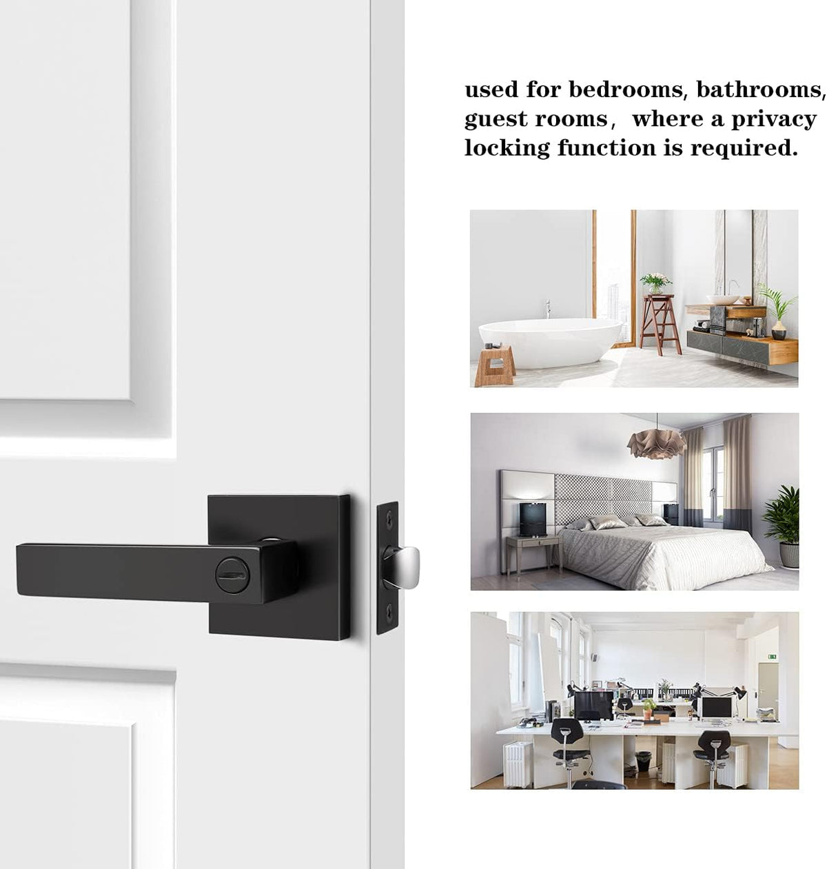 Matte Black Privacy Door Levers with Square Rosette Q77025