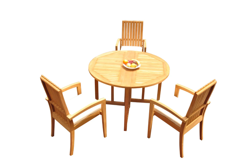 Grade-A Teak 4 Pc Dining Set with 48" Round Butterfly Table and 3 Stacking Arm Chairs U75447