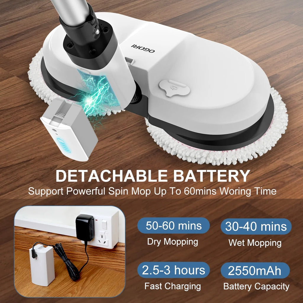 Cordless Electric Spin Mop with 300ml Water Tank and LED Headlight O88957