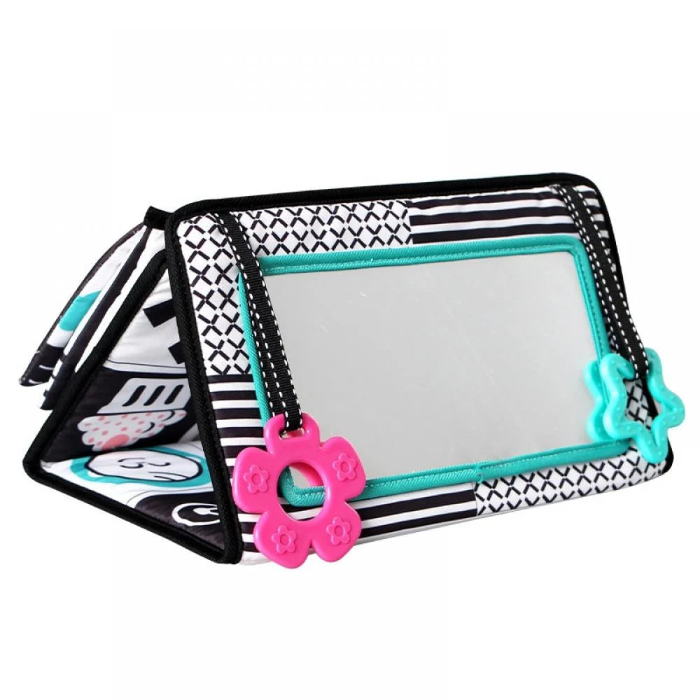 Tummy Time Floor Mirror with Crinkle Cloth Book and Teethers, High Contrast Black and White Baby Toys Y38661