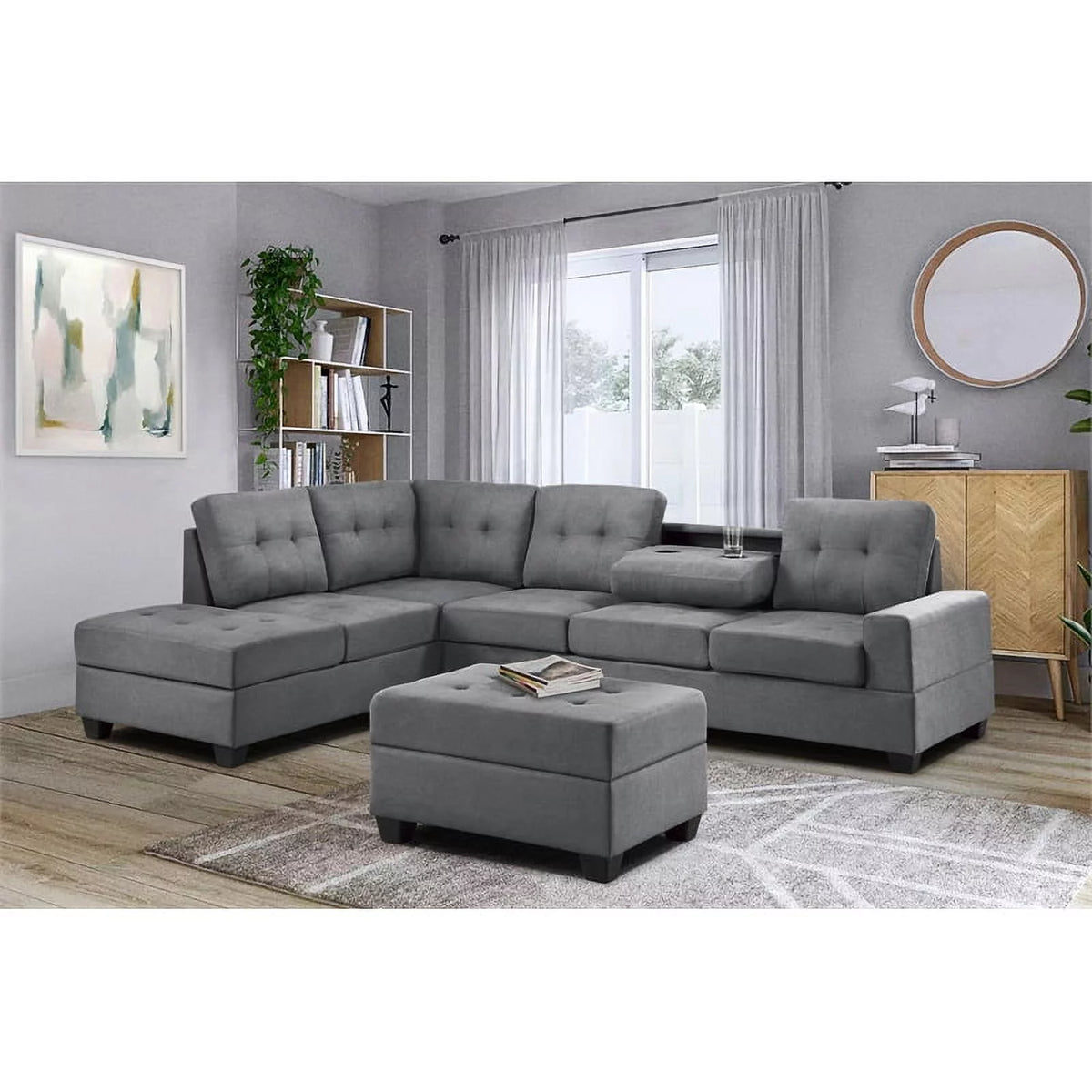 Dark Gray Microfiber Sectional Sofa R45414