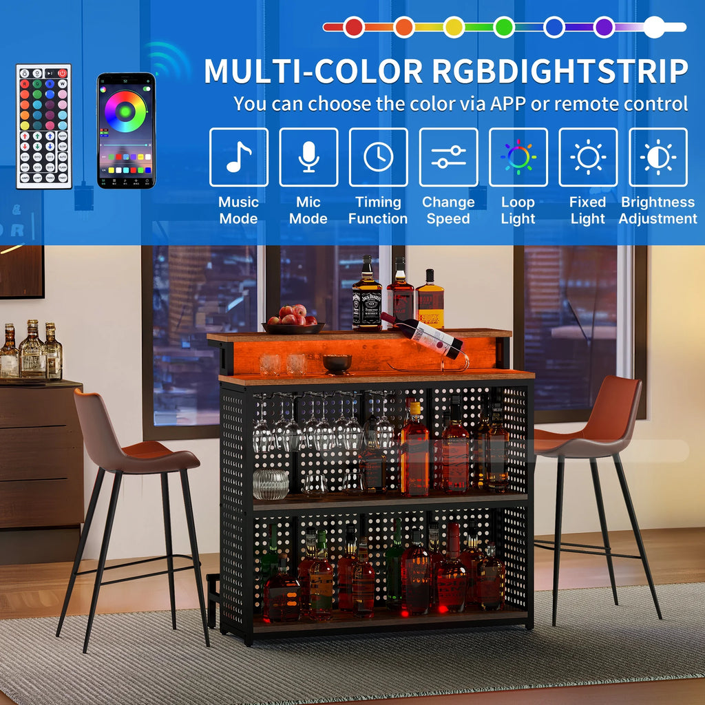 4 Tier Bar Unit with LED Lights and Stemware Rack O156850