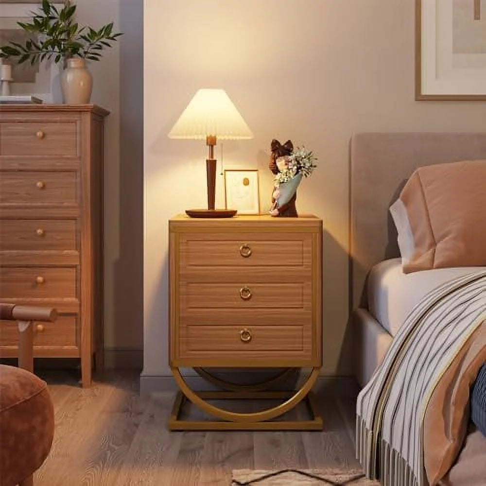 3 Drawer Walnut Wood Nightstand P677938
