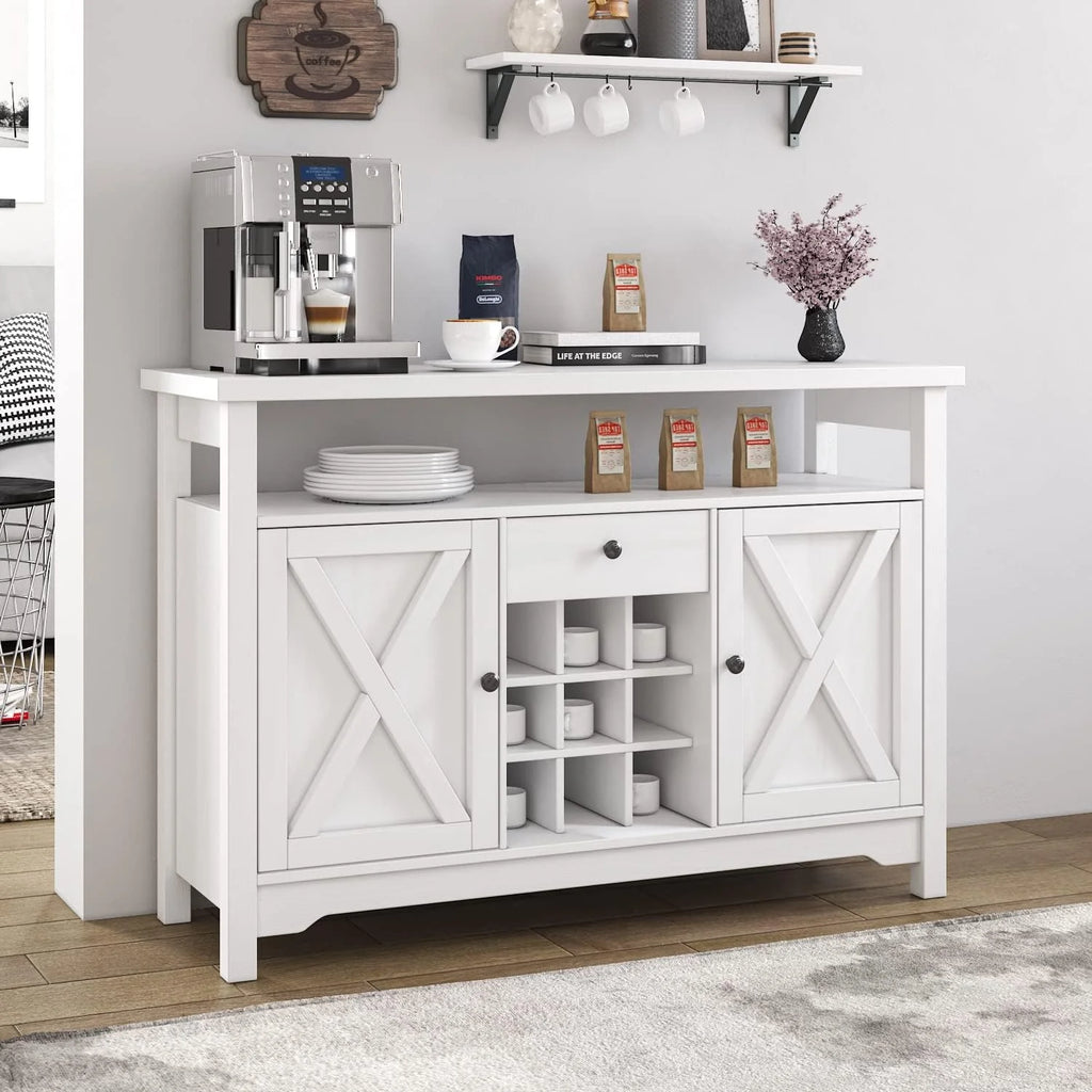 White Coffee Bar Cabinet with 9 Wine Racks L5163