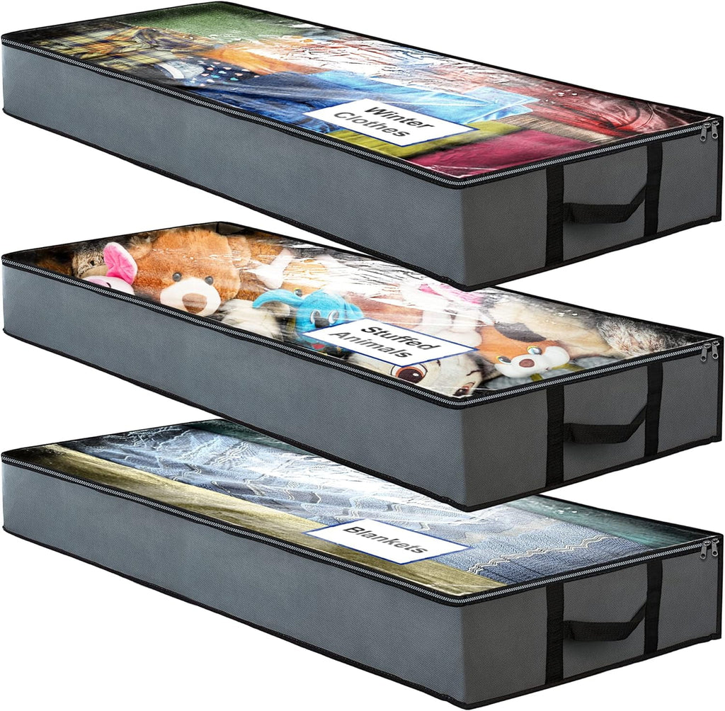 Underbed Storage Bag, 3 Large Foldable Bins with Handles C229