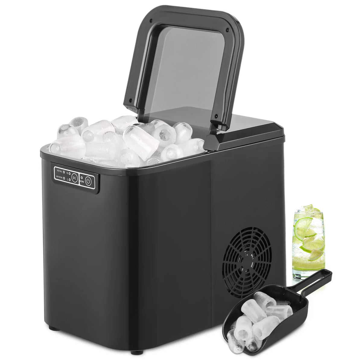 Black Countertop Ice Maker Machine with Ice Scoop and Basket H164855