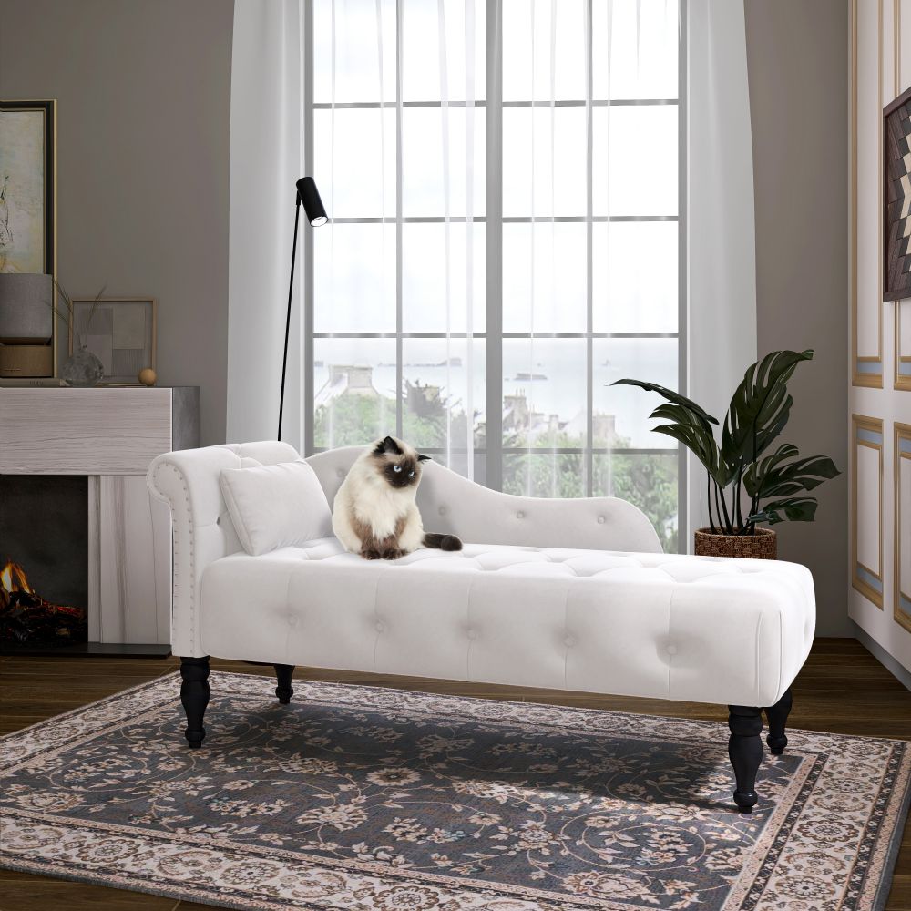 Modern Tufted Chaise Lounge Chair with Solid Wood Legs S8046