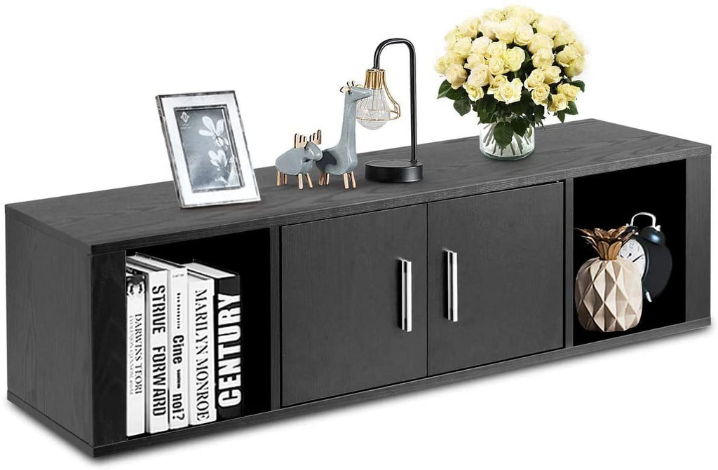 Black Wall Mounted Storage Cabinet with 2 Doors and 2 Open Shelves I211788