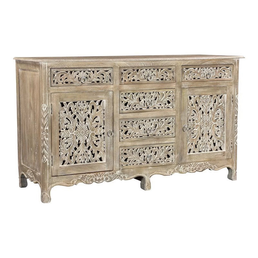 Gray 6 Drawer 2 Door Solid Wood Sideboard G600