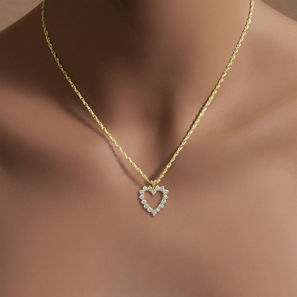 14k Yellow Gold Heart Shaped Diamond Necklace Z111