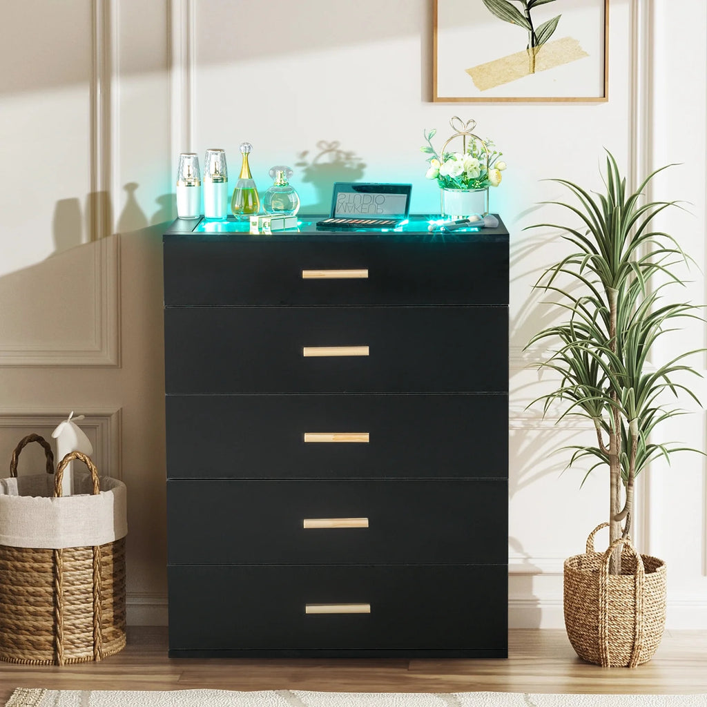 Black 5 Drawer Wood Dresser U2594