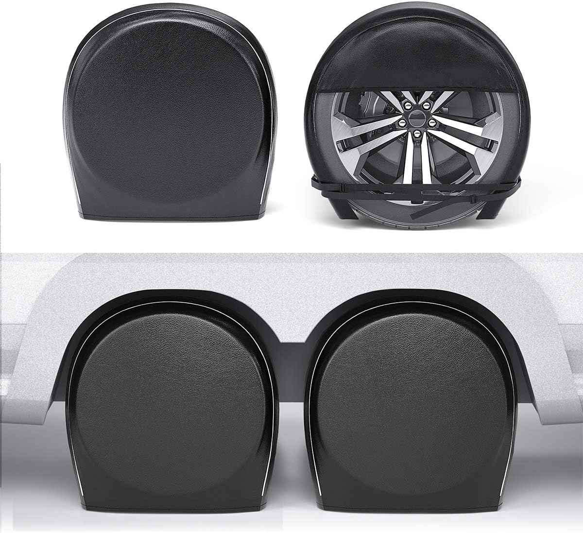 Waterproof Heavy Duty Vinyl RV Tire Covers Set of 4, Diameter 32" - 34.75", Black K5287