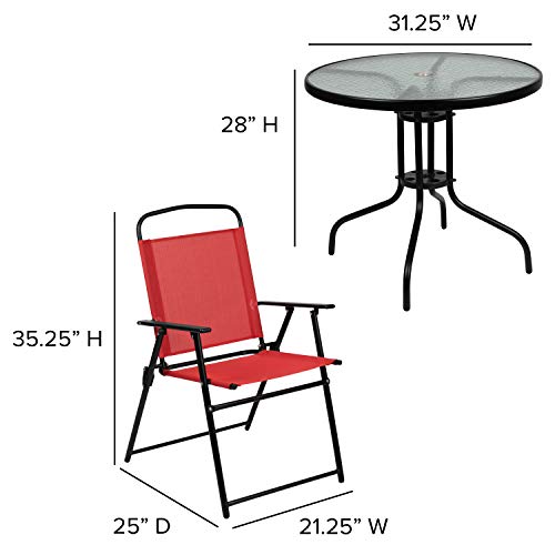6-Piece Patio Dining Set with Glass Table, Folding Chairs, and Umbrella, Navy W1179