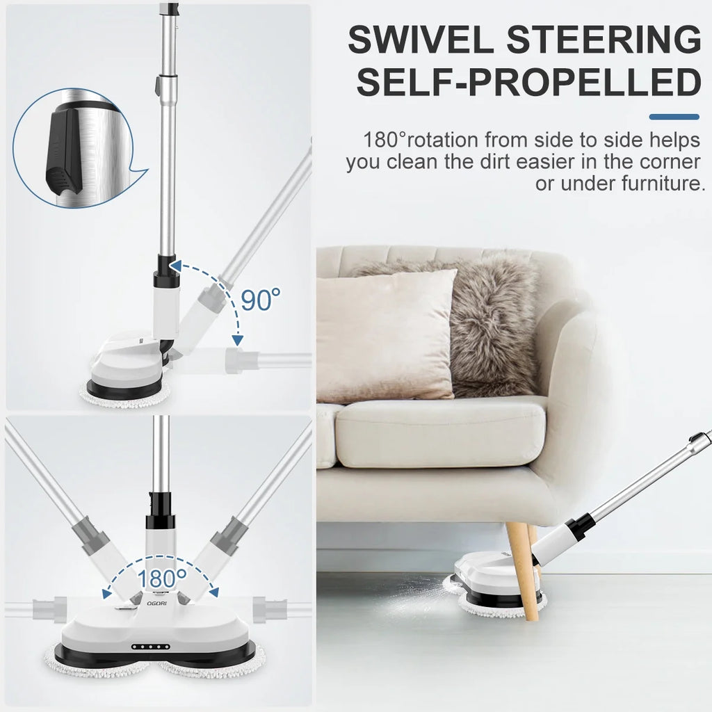 Cordless Electric Spin Mop with 300ml Water Tank and LED Headlight O88957