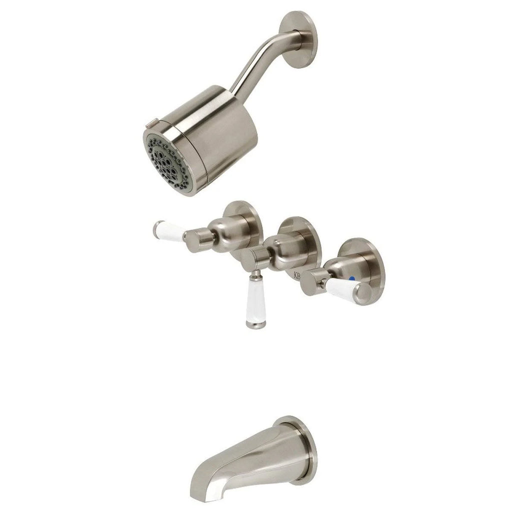 Brushed Nickel Three-Handle Tub and Shower Faucet L488