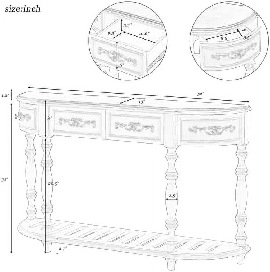 Retro Curved Console Table with 2 Top Drawers and Solid Wooden Frame Y831330