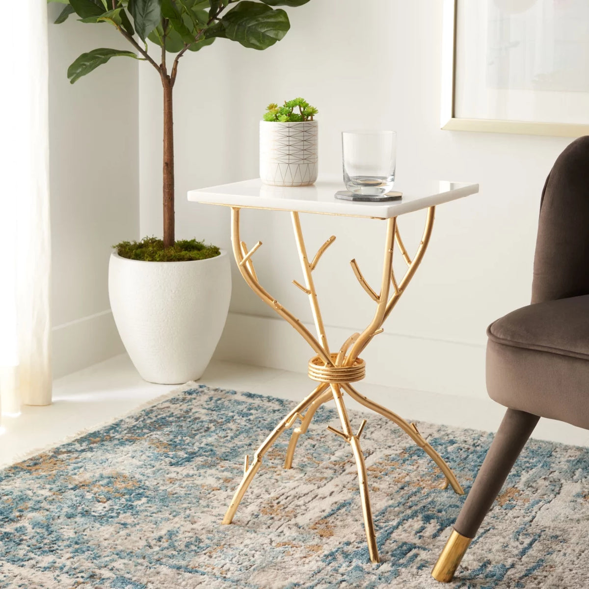 Marble Top Gold Accent Table J9474