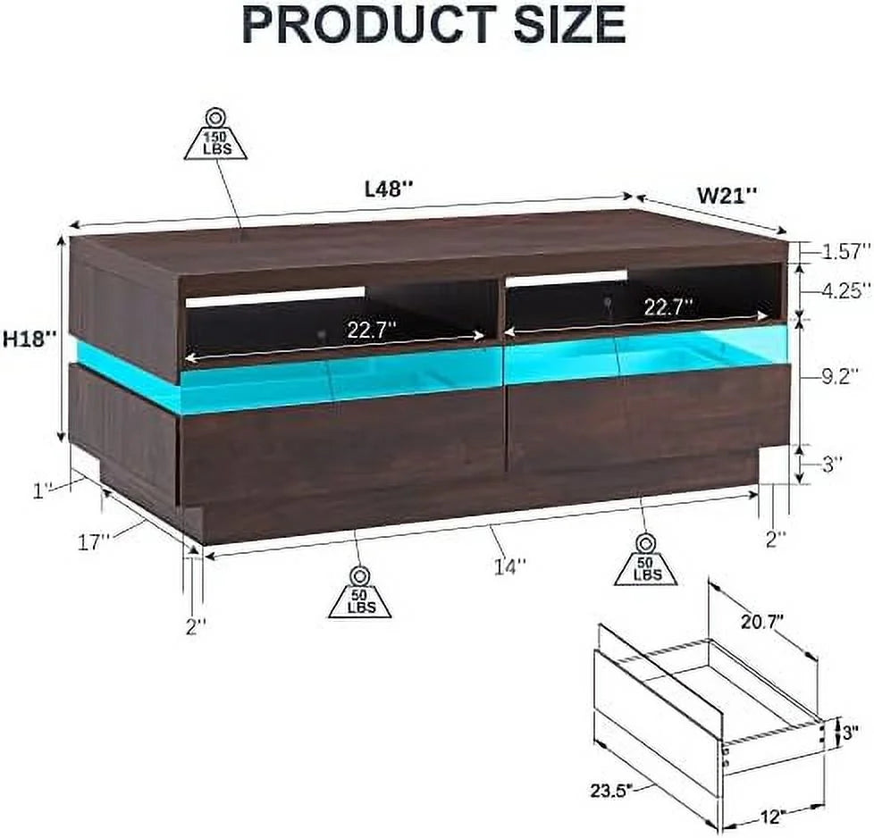 48 Inch LED Coffee Table with 2 Drawers X90447