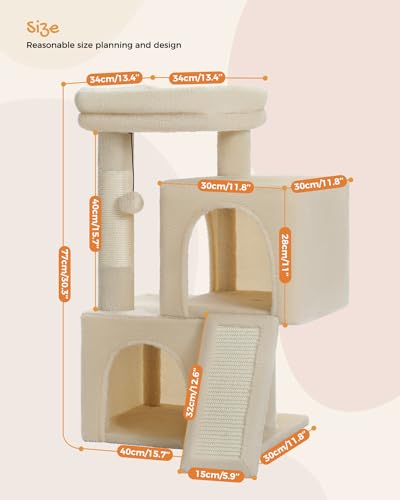 30 Inches Cat Tree with Dual Condos and Scratching Posts U7666