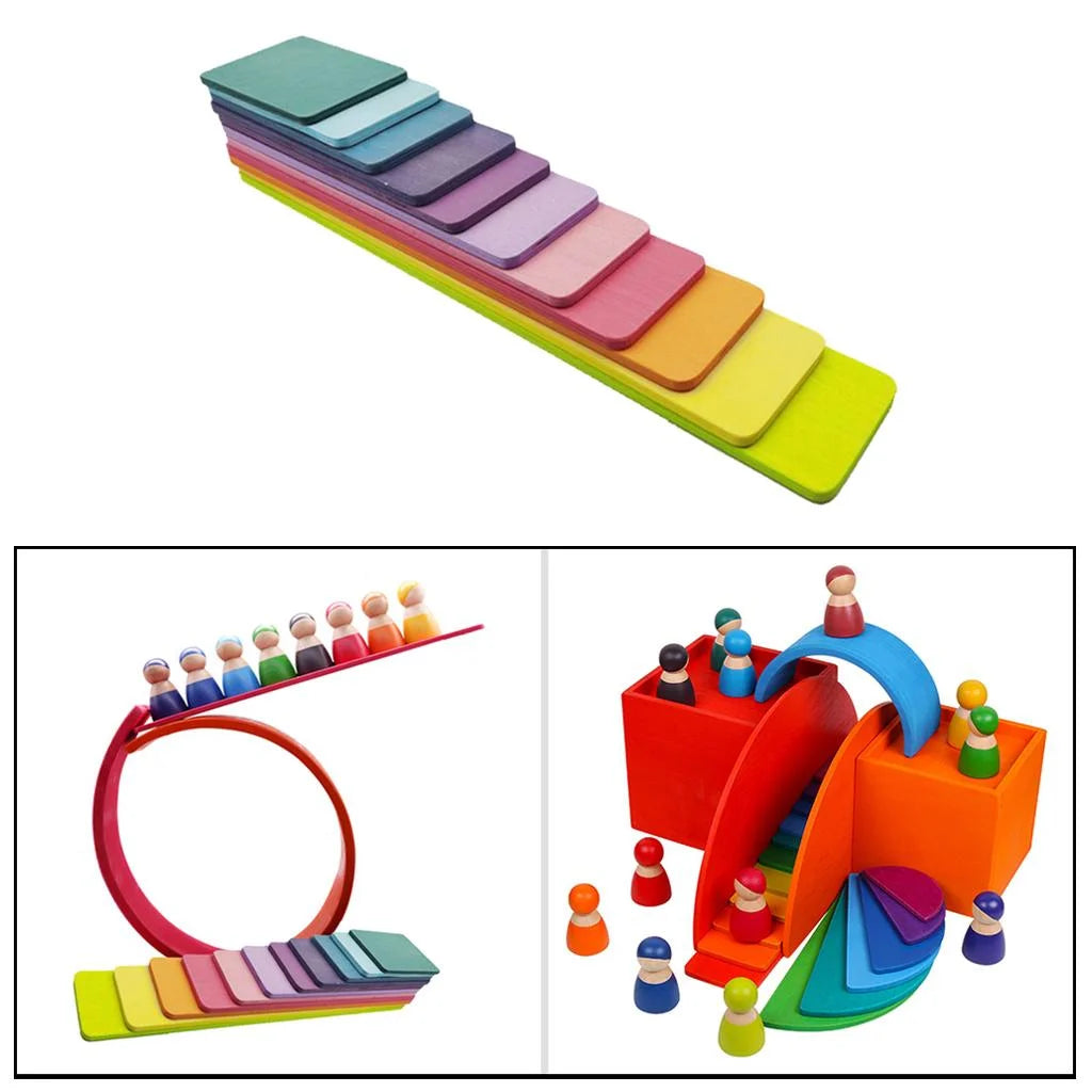 11pcs Wooden Rainbow Stacking Game Building Blocks C588673