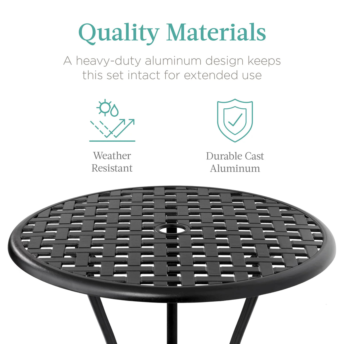 3-Piece Aluminum Patio Bistro Set with Umbrella Hole C343600